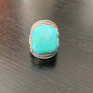 Turquoise bohemian sterling silver ring